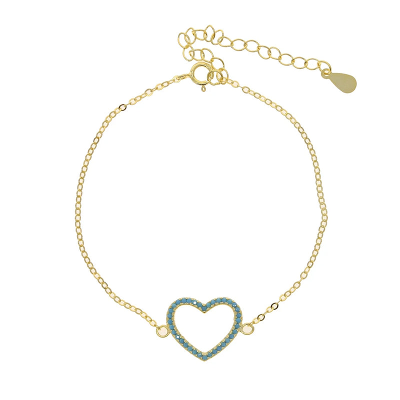 925 Silver Turquoise Heart Charm Bracelet for Women
