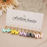 Colorful Butterfly Earrings Set 5 Pairs, Acrylic Pendant Design