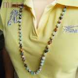 Amazonite Necklace, Frosted Matte Beaded Rope Necklace