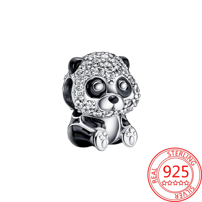 S925 Sterling Silver Sparkling Panda Charm for Bracelet DIY Jewelry