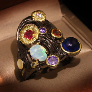 Italian Opal Wedding Band Retro Boho Ring
