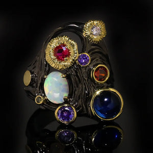 Italian Opal Wedding Band Retro Boho Ring