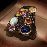 Italian Opal Wedding Band Retro Boho Ring
