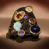 Italian Opal Wedding Band Retro Boho Ring