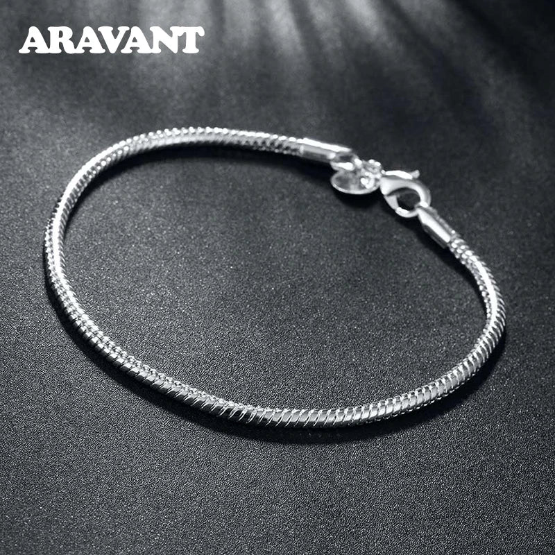 925 Silver 3mm Snake Chain Bracelet Men Women Jewelry