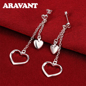 Heart Long Chain Drop Earrings, Wedding Jewelry