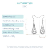 925 Silver Hollow Teardrop Long Earrings Wedding Jewelry Women