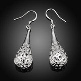 925 Silver Hollow Teardrop Long Earrings Wedding Jewelry Women