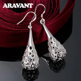 925 Silver Hollow Teardrop Long Earrings Wedding Jewelry Women
