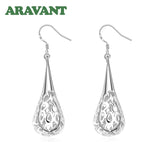 925 Silver Hollow Teardrop Long Earrings Wedding Jewelry Women
