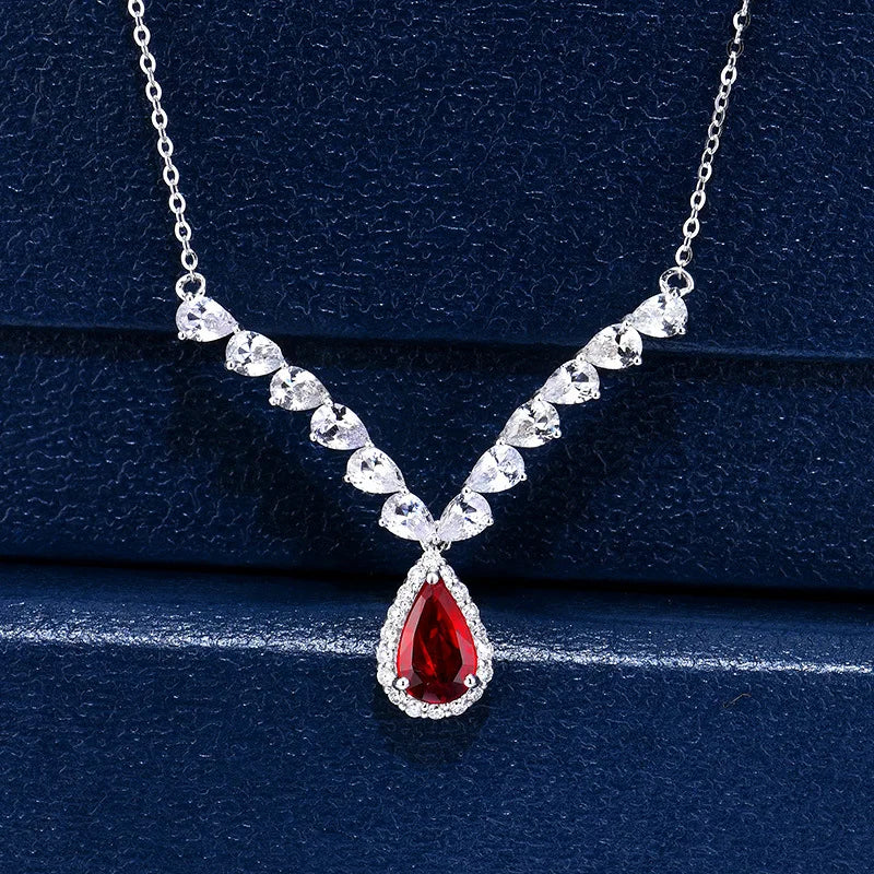Angel Wings Red Zircon Necklace Silver Choker