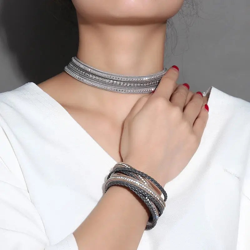 Arrival Bracelet PU Leather Rhinestones Bangle
