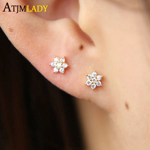 Arrival Brinco Earrings Tiny Cz Flower 925 Sterling Small Minimalist Earring