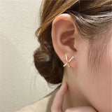 Cross Pearl Geometric Stud Earrings Crystal Metal Jewelry