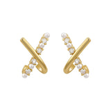 Cross Pearl Geometric Stud Earrings Crystal Metal Jewelry