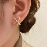 Cross Pearl Geometric Stud Earrings Crystal Metal Jewelry