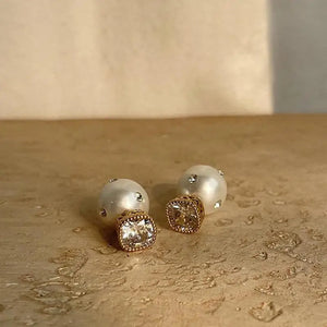 French Retro Zircon Pearl Stud Earrings