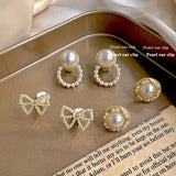 Pearl Enamel Flower Heart Ear Clip Earrings