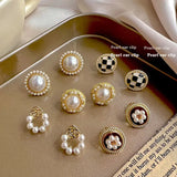 Pearl Enamel Flower Heart Ear Clip Earrings