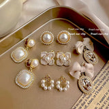 Pearl Enamel Flower Heart Ear Clip Earrings