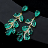Green Tourmaline Leaf Earrings Tassel Drop Vintage Jewelry