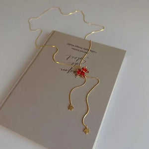 Vintage Zircon Maple Leaf Pendant Necklace Red Crystal Jewelry