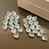 925 Silver Heart Crystal Tassel Earrings CZ Long Jewelry