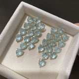 925 Silver Heart Crystal Tassel Earrings CZ Long Jewelry