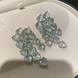 925 Silver Heart Crystal Tassel Earrings CZ Long Jewelry