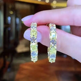 Yellow Round Earrings S925 Sterling Silver Women Bridal Jewelry Gift