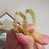 Yellow Round Earrings S925 Sterling Silver Women Bridal Jewelry Gift