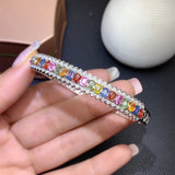 Multicolor CZ Cuff Bracelet Sterling Bangle