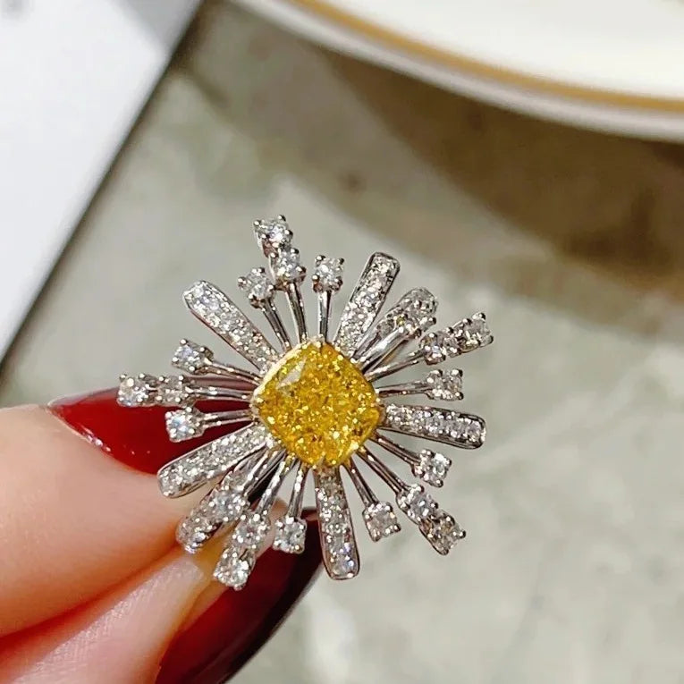 Sunflower Yellow Crystal Zircon Promise Rings for Women