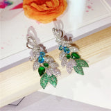 Vintage CZ Dangle Earrings Sparkling Leaf Design