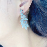 Vintage CZ Dangle Earrings Sparkling Leaf Design