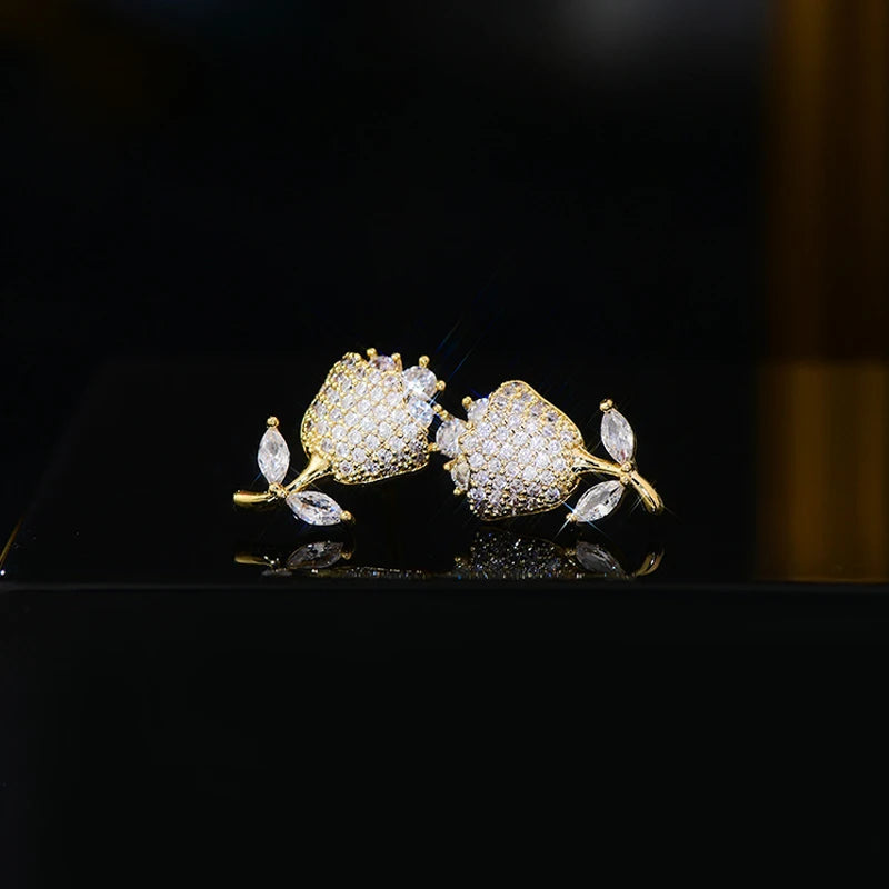 Micro Inlaid Zircon 14K Tulip Flower Earring for Women