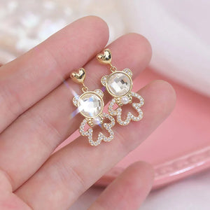 14K Delicate Hollow Bear Earring with Zircon Inlay