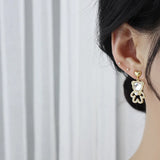 14K Delicate Hollow Bear Earring with Zircon Inlay