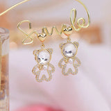 14K Delicate Hollow Bear Earring with Zircon Inlay