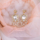 14K Delicate Hollow Bear Earring with Zircon Inlay