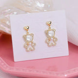 14K Delicate Hollow Bear Earring with Zircon Inlay