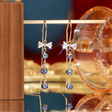 Crystal Bowknot Earring Bling Zircon Tassel Drop Earrings