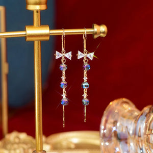 Crystal Bowknot Earring Bling Zircon Tassel Drop Earrings