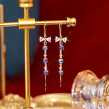 Crystal Bowknot Earring Bling Zircon Tassel Drop Earrings