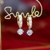 Micro Inlaid Opal CZ Round Earrings 14K Real Zircon Drop Earrings