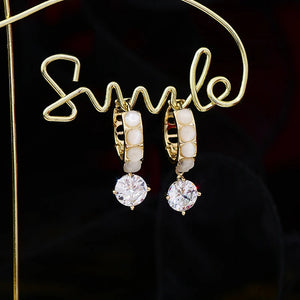 Micro Inlaid Opal CZ Round Earrings 14K Real Zircon Drop Earrings