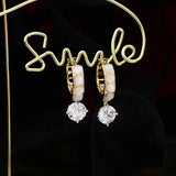 Micro Inlaid Opal CZ Round Earrings 14K Real Zircon Drop Earrings