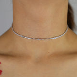 Delicate Clear CZ Evil Eye Choker Collarbone Necklace