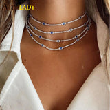 Delicate Clear CZ Evil Eye Choker Collarbone Necklace