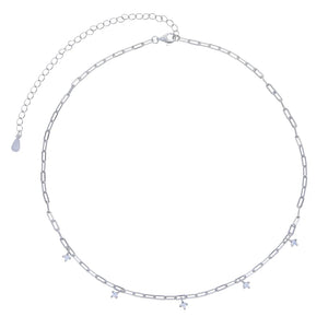 925 Silver Micro Pave Cz Station Charm Pendant Chain Necklace